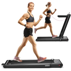 2-in-1 Folding Under Desk Treadmill with Dual LED Display-Black