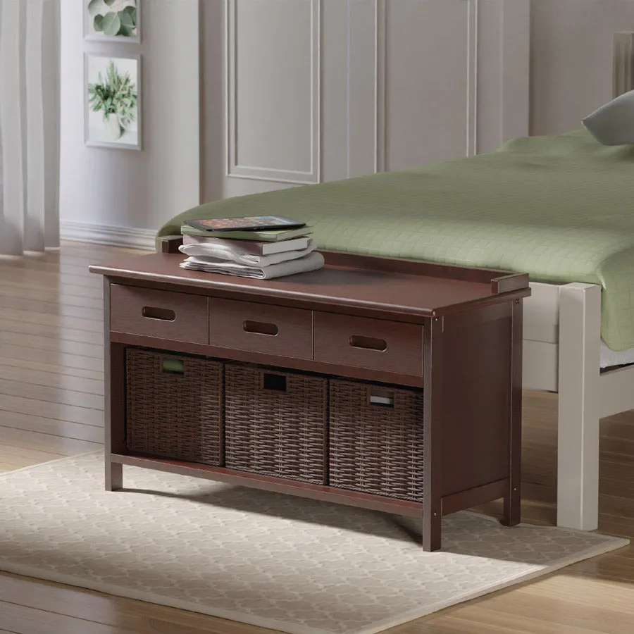 Adriana Storage Bench with 3 Wicker Baskets - Walnut