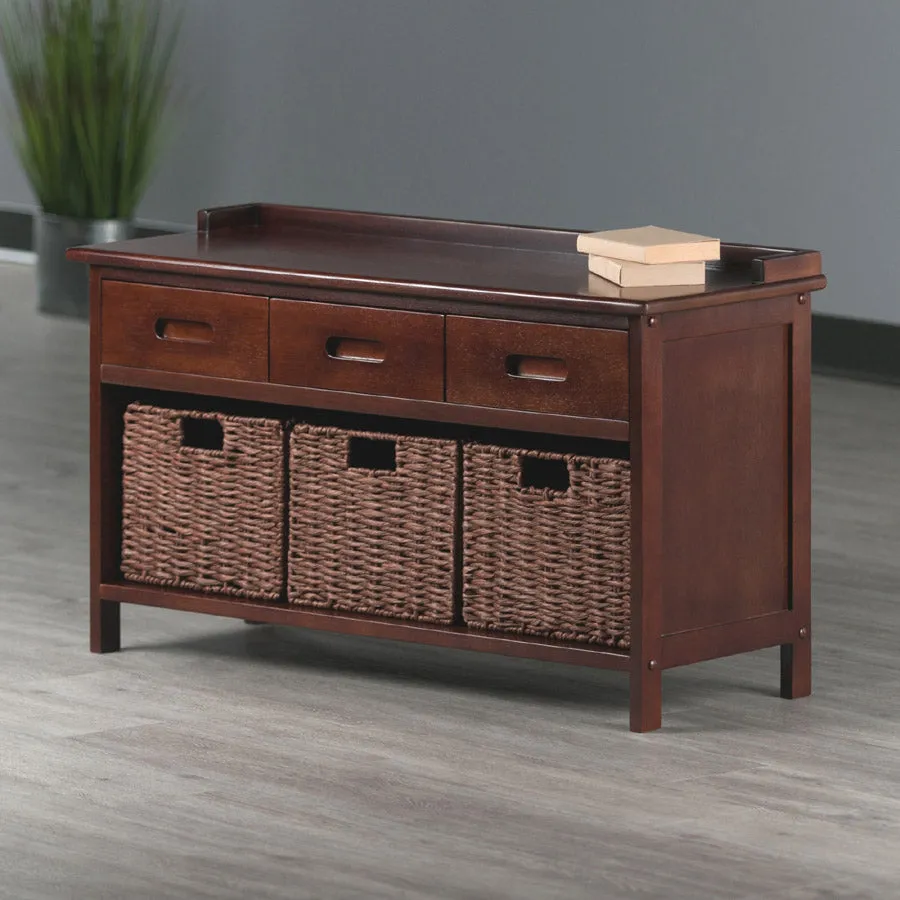 Adriana Storage Bench with 3 Wicker Baskets - Walnut