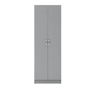 All Homely Basics Light Grey 2 Door 1 Shelf Wardrobe with Hanging Rail & Wooden Handles | Self Assembly | H180cm W60cm D45cm