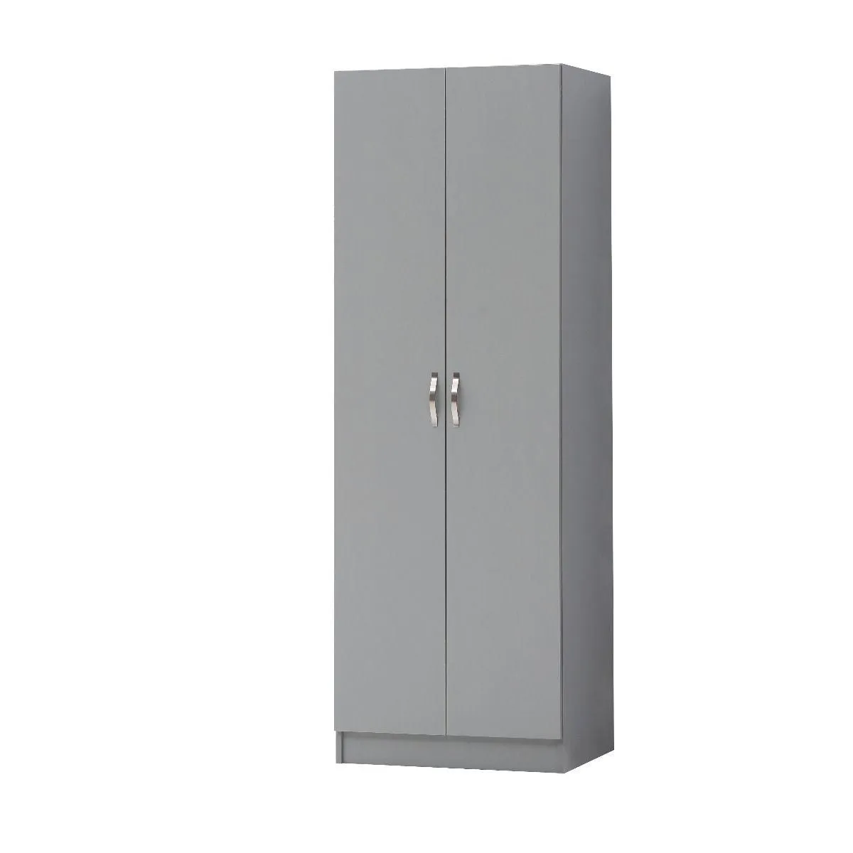 All Homely Basics Light Grey 2 Door 1 Shelf Wardrobe with Hanging Rail & Wooden Handles | Self Assembly | H180cm W60cm D45cm