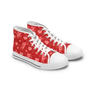 Baby Cupid and Red Heart Background Women's High Top Sneakers