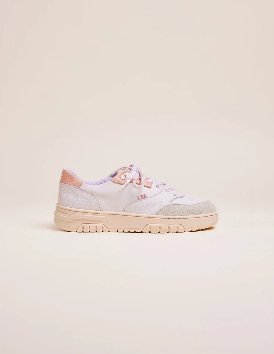 Baskets basses Albertine - Cuir et cuir grainé blanc rose clair