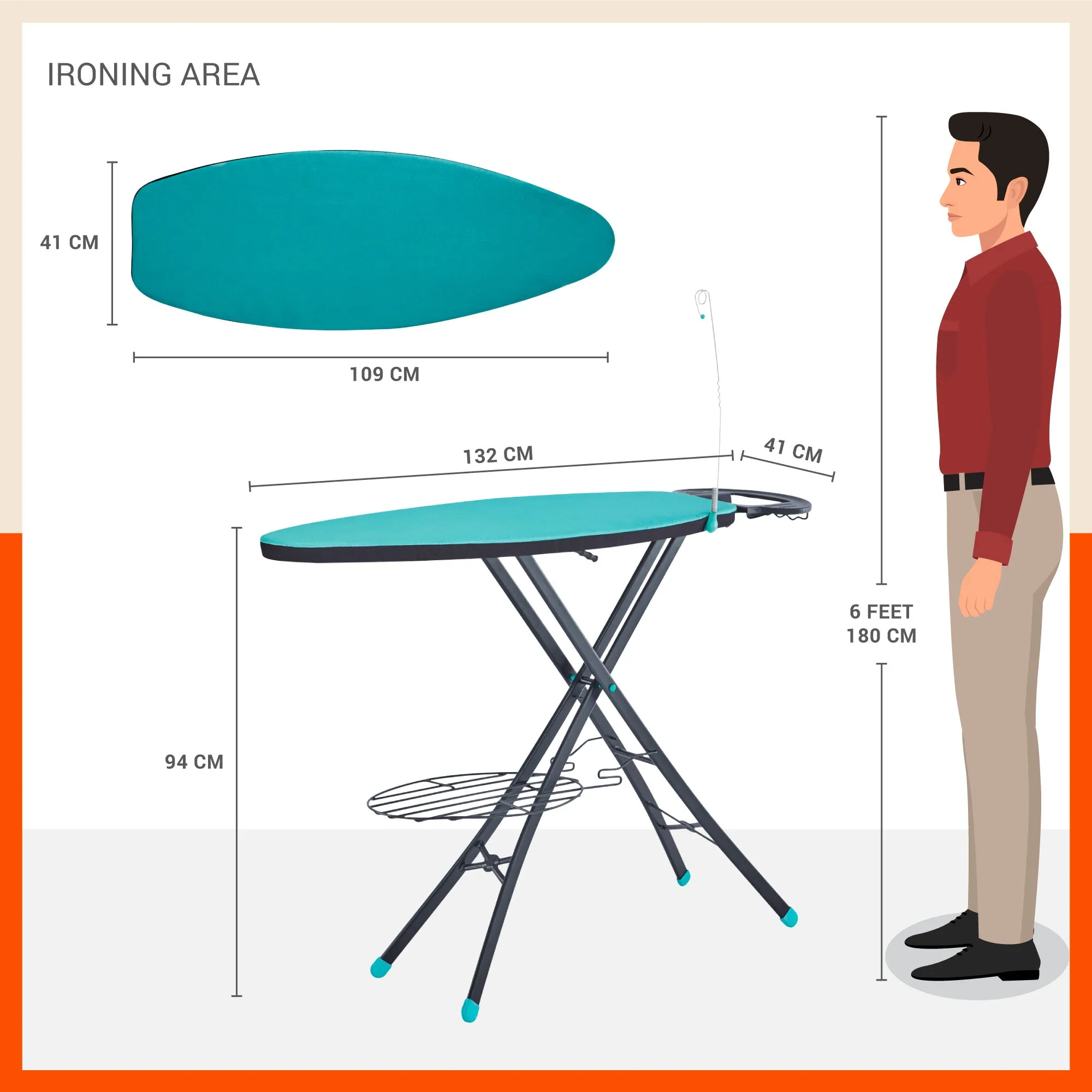 Bathla X-Pres Ace Pro - Extra Large Foldable Ironing Board For Home (Teal & Black)