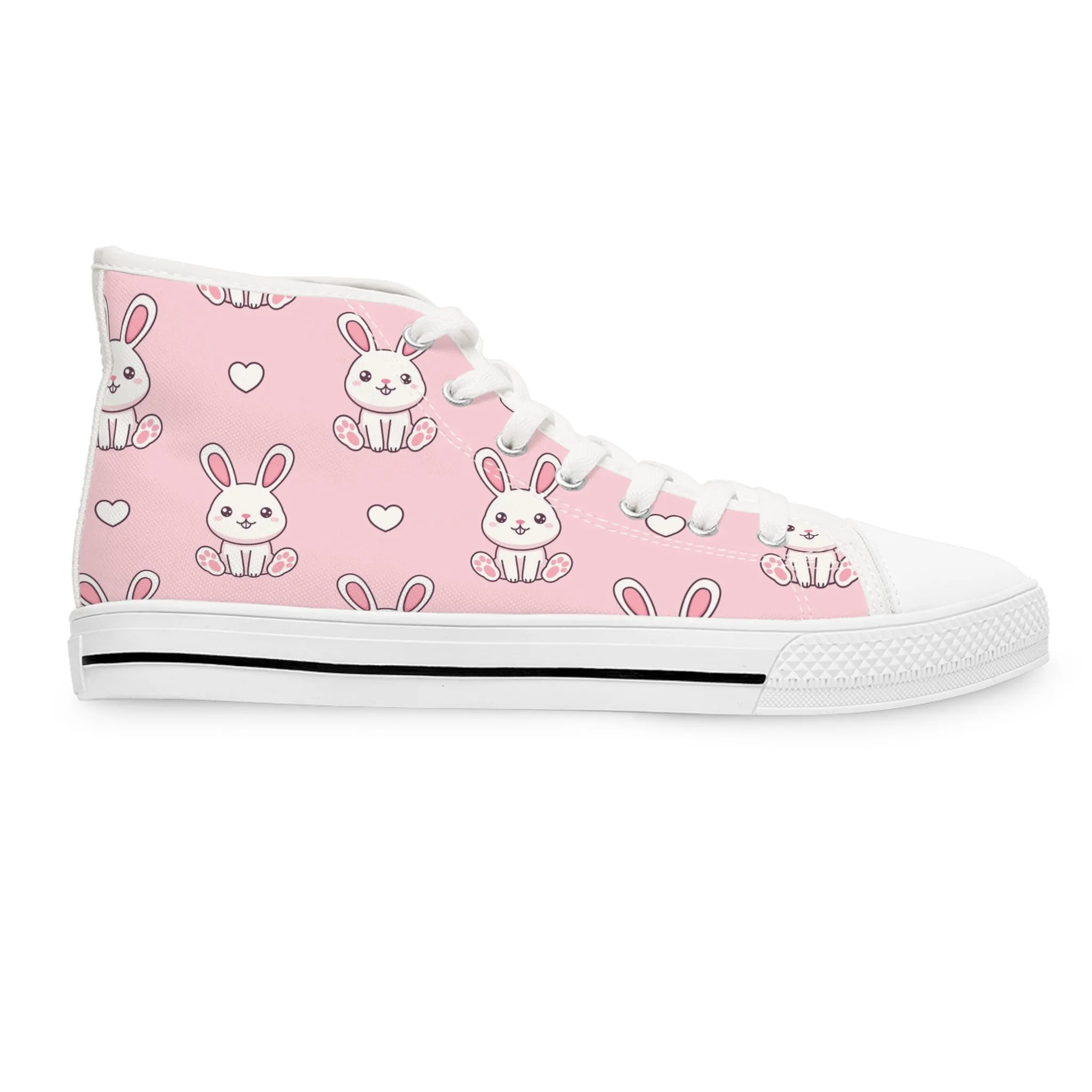 Bunny with Hearts Women's High Top Sneakers