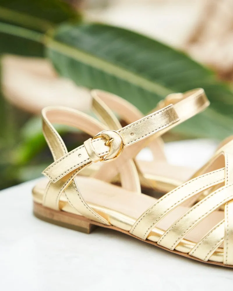 Chamomile Vegan Leather Woven Sandals | Gold