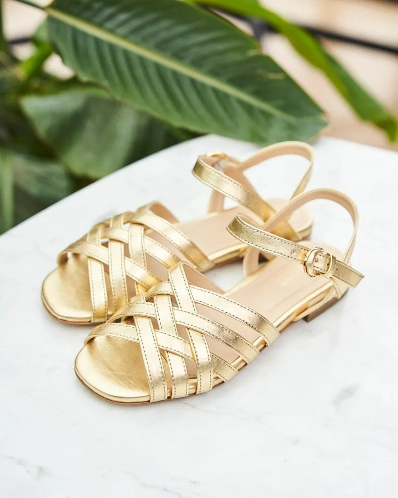 Chamomile Vegan Leather Woven Sandals | Gold