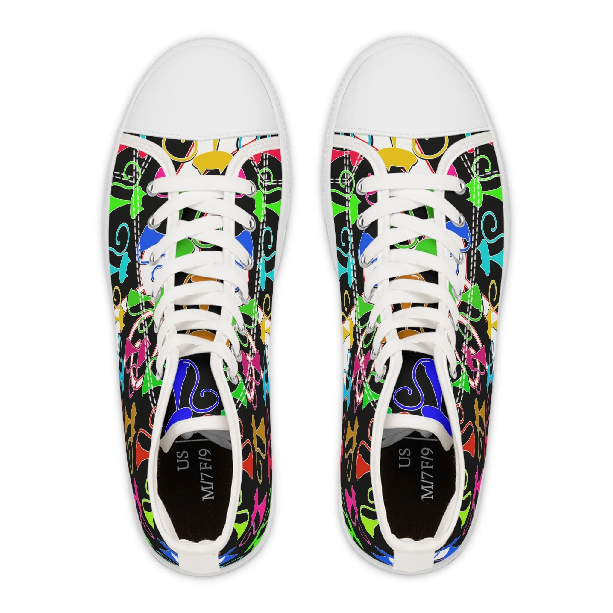 Colorful Cat Pattern Women's High Top Sneakers