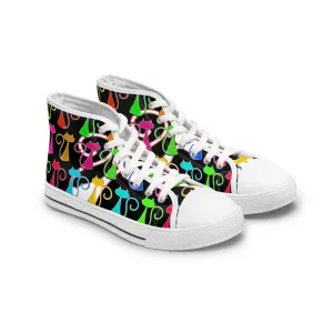 Colorful Cat Pattern Women's High Top Sneakers