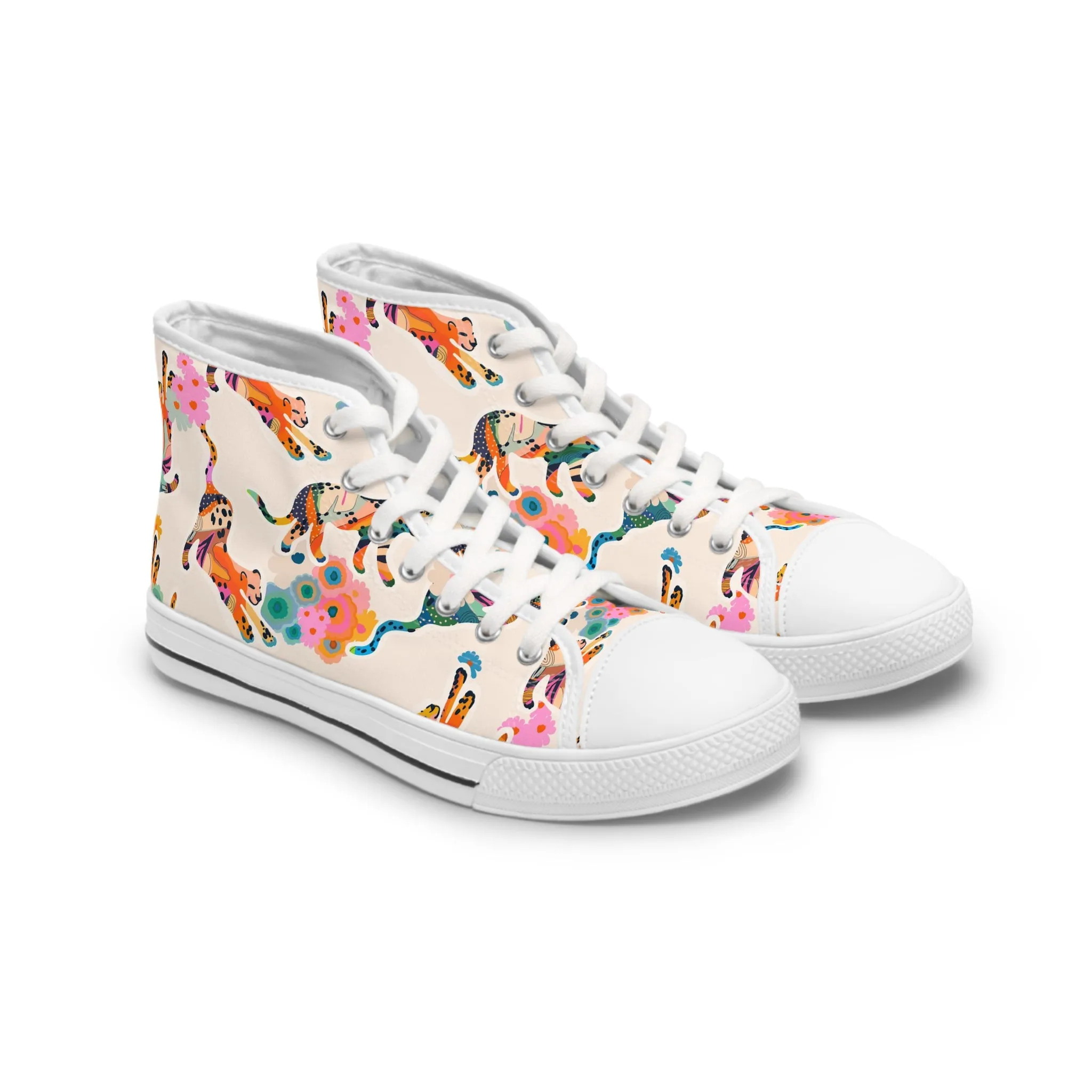 Colorful Flower Leopard Women's High Top Sneakers