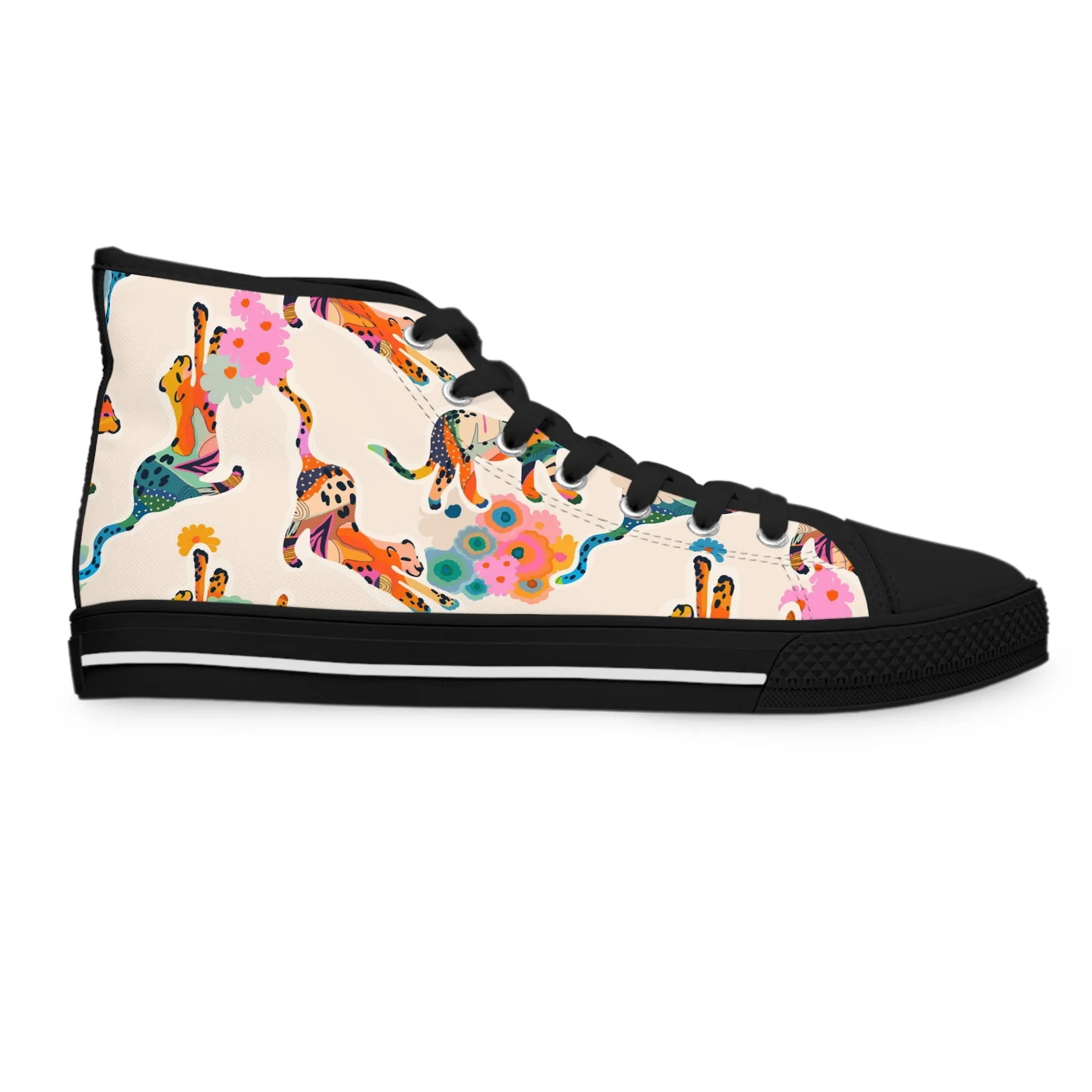 Colorful Flower Leopard Women's High Top Sneakers