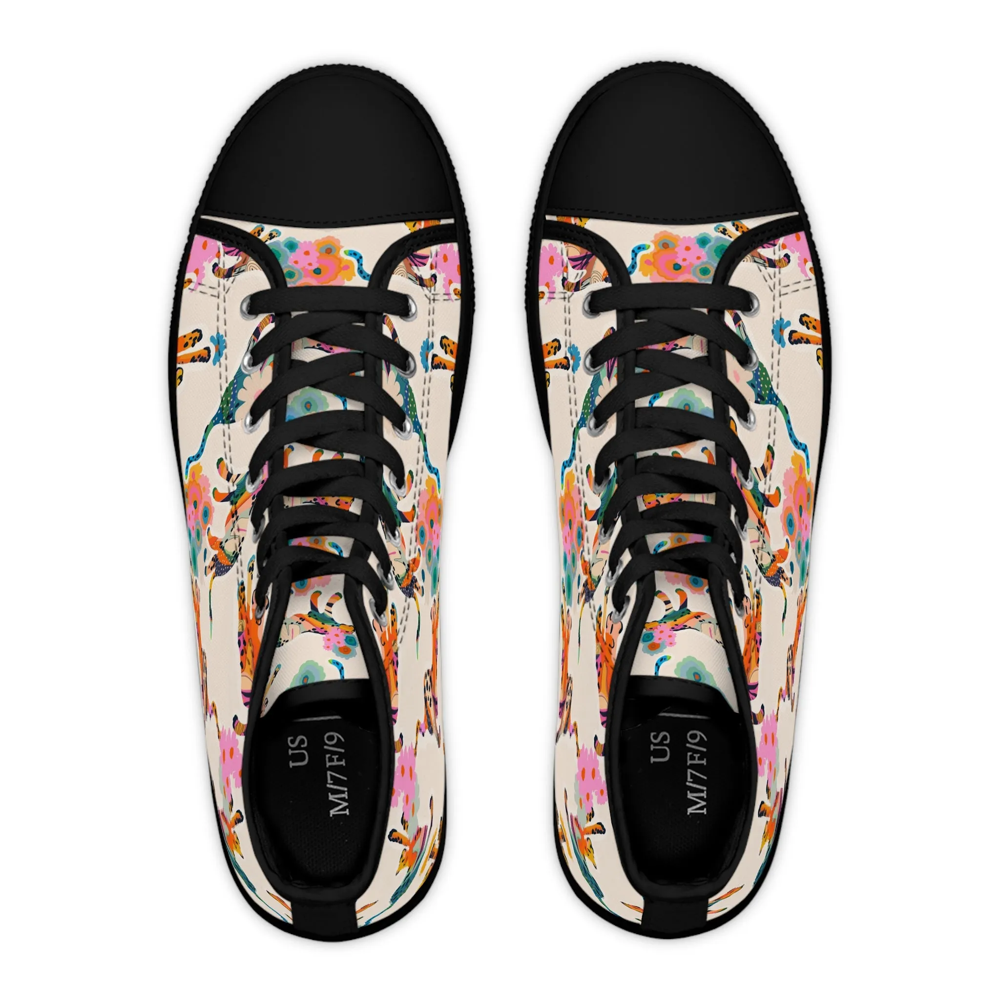 Colorful Flower Leopard Women's High Top Sneakers