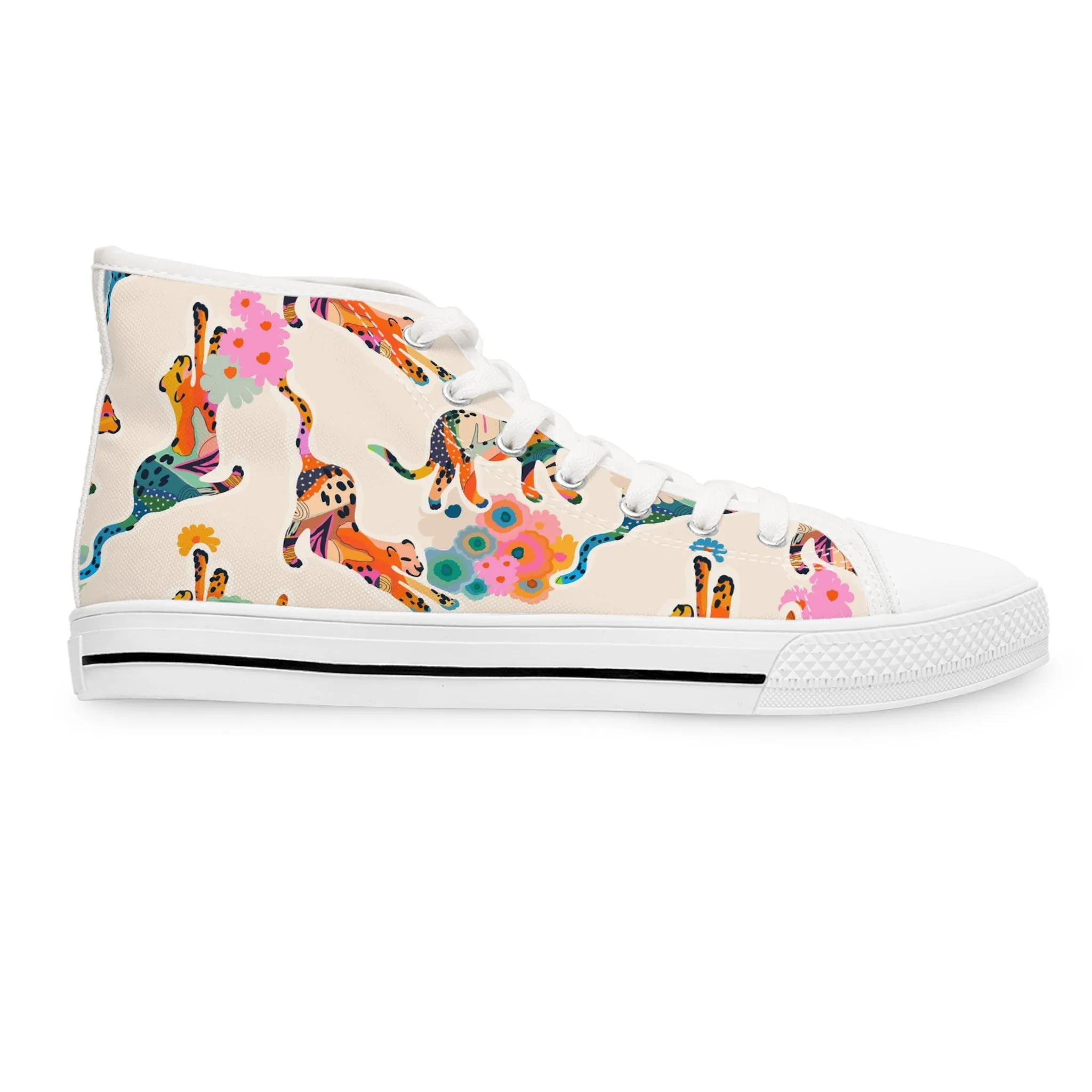 Colorful Flower Leopard Women's High Top Sneakers