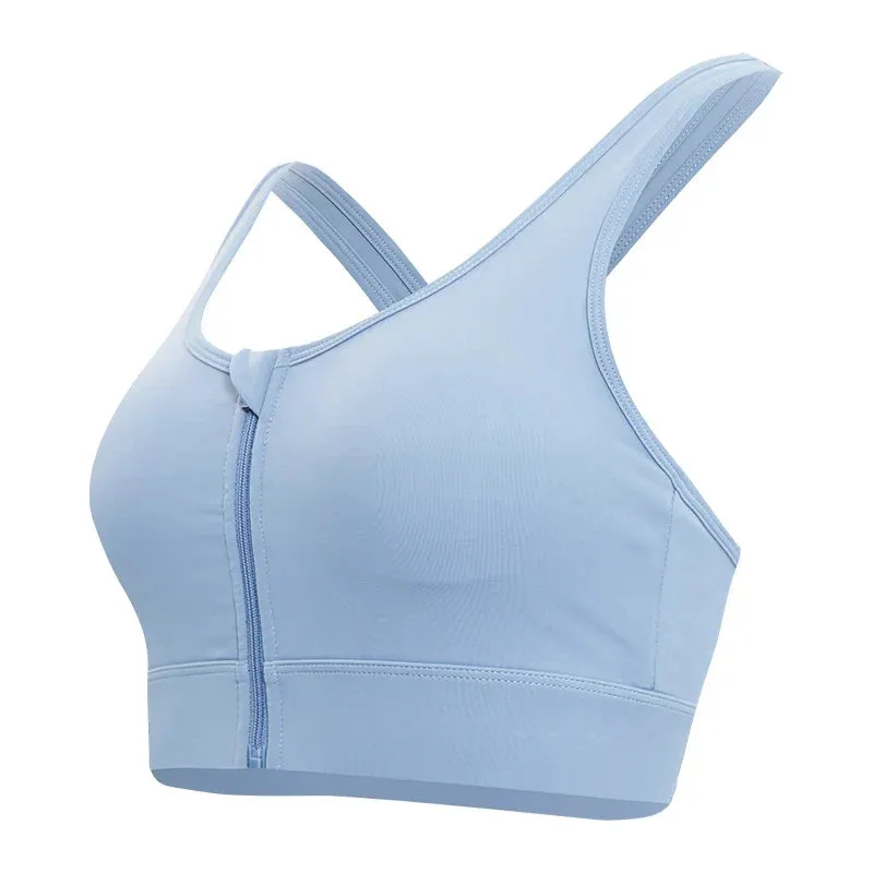 Crop Top Cross Back Yoga Vest Front Zipper Shockproof Underwear Fitness Athletic Sports Bra