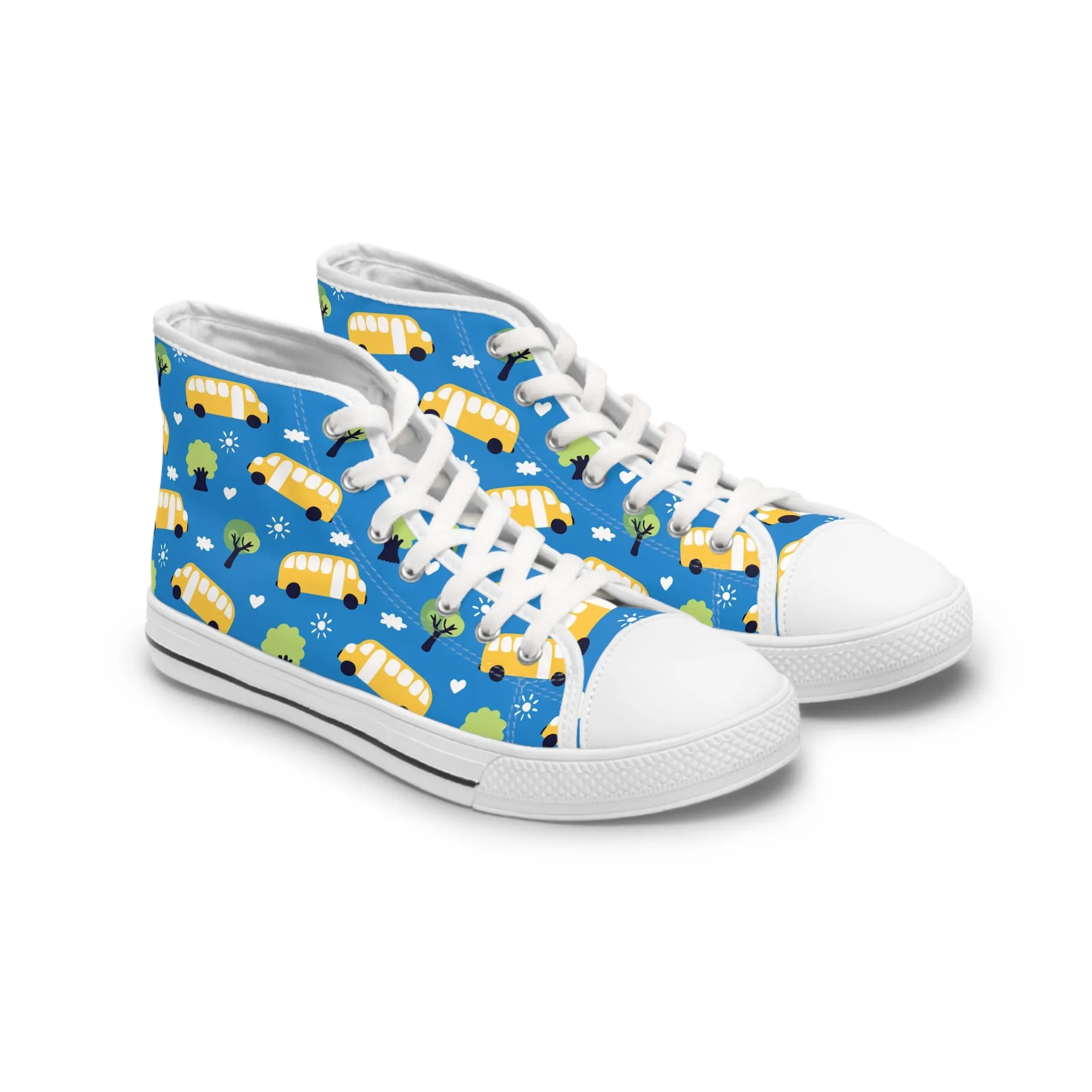 Cute School Bus and Tree Women's High Top Sneakers