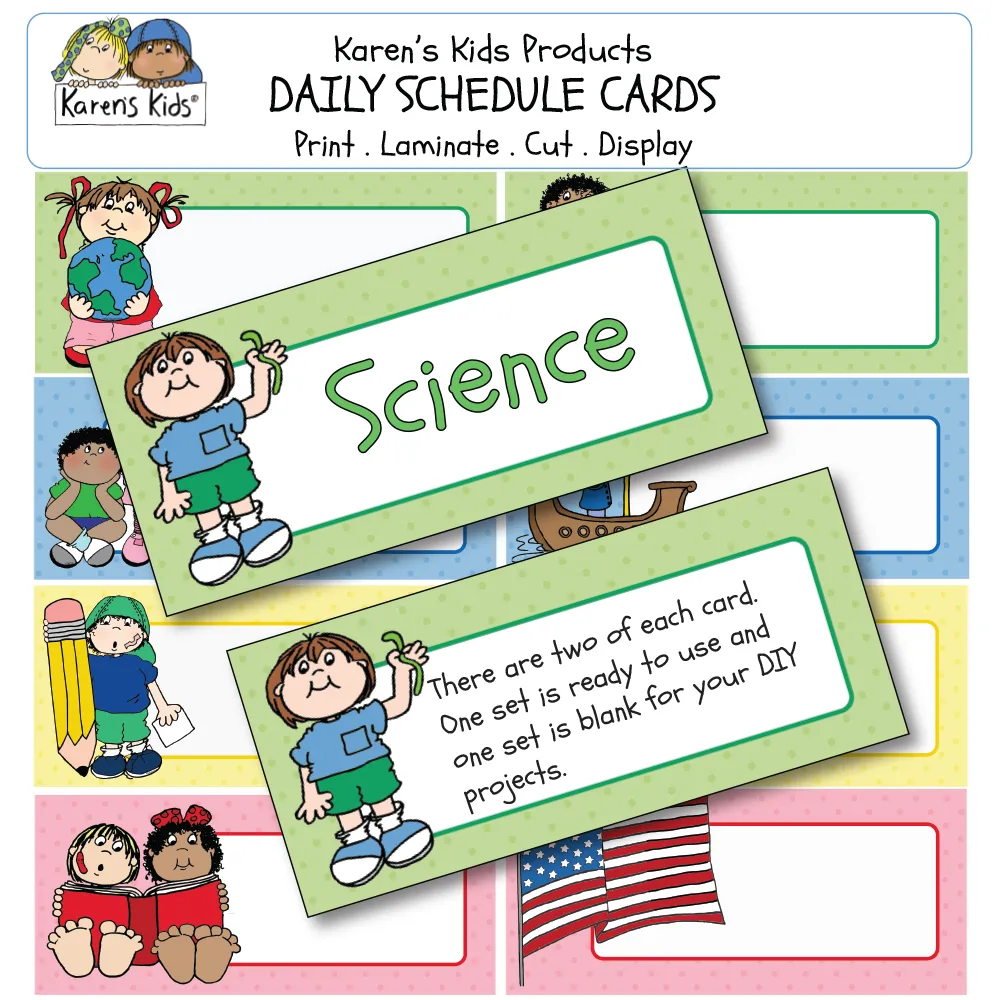 DAILY SCHEDULE CARDS with Colorful Dots Designs (Karen's Kids Editable Printables)