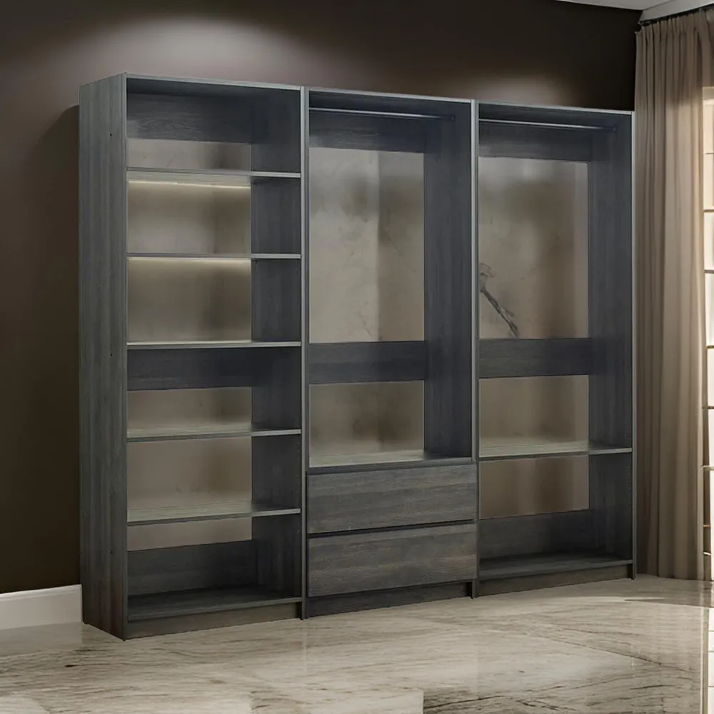 Dee Modular Closet System, 2 Clothing Racks, 6 Shelves, Dark Gray Wood By Casagear Home