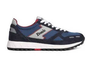 Etonic PR538 runners in dark blue suede, blue nylon, red inserts and black details.