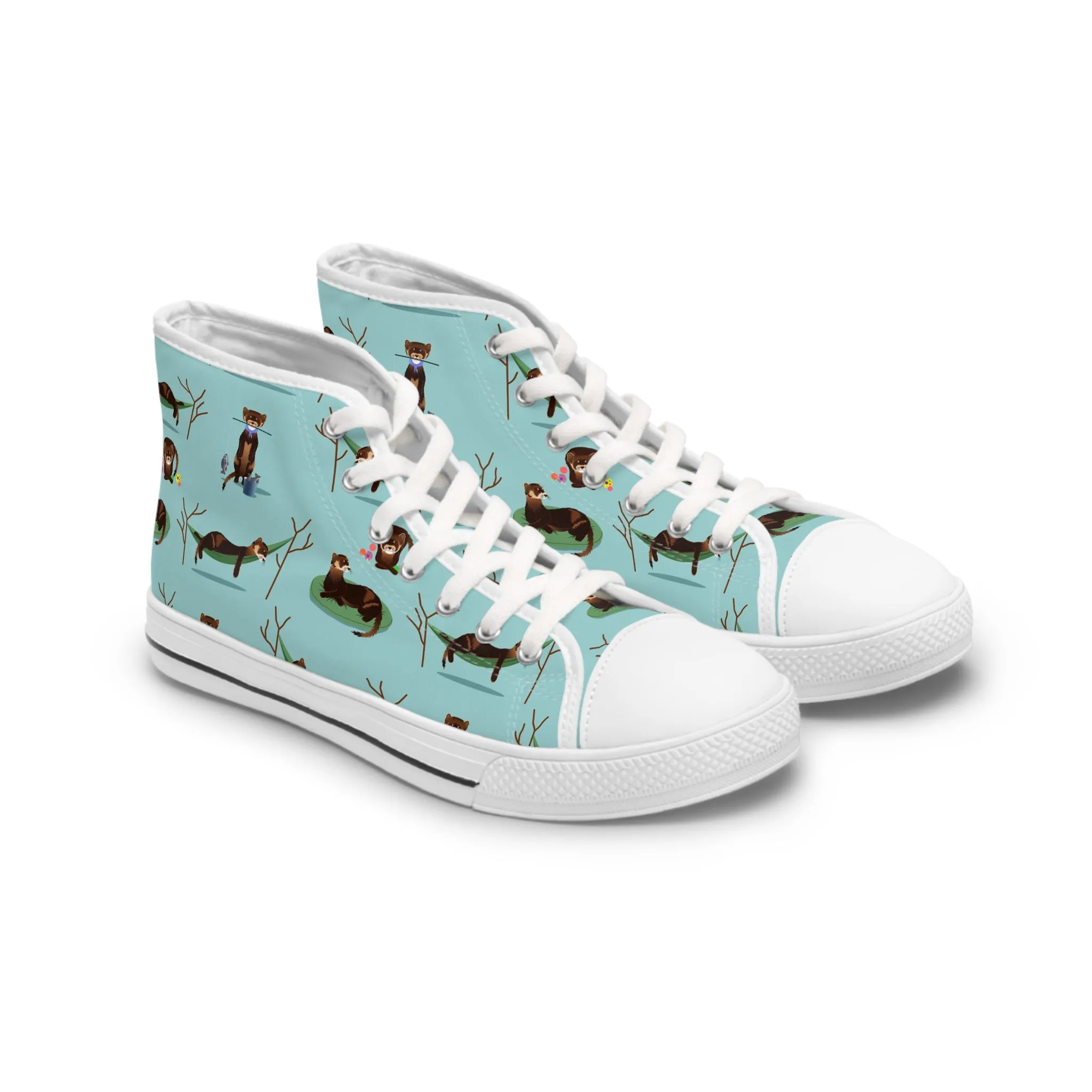 Ferrets Blue Background Women's High Top Sneakers