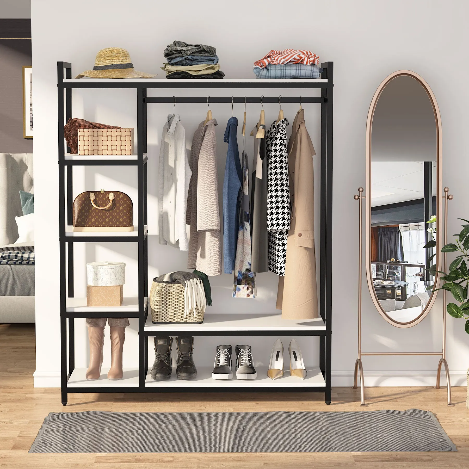 Freestanding Closet Organizer, Garment Rack with 6 Shelves