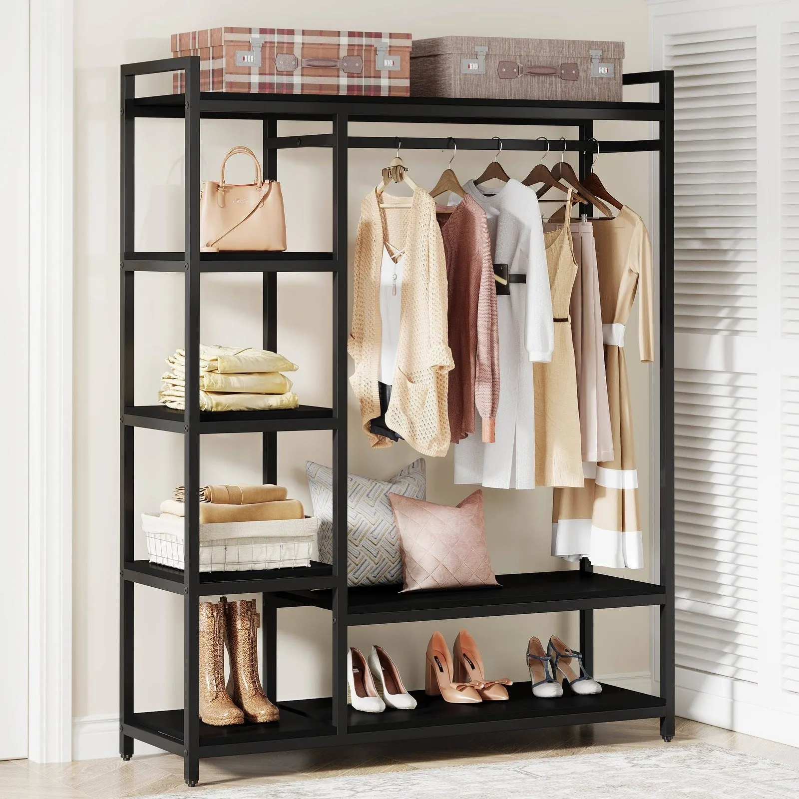 Freestanding Closet Organizer, Garment Rack with 6 Shelves