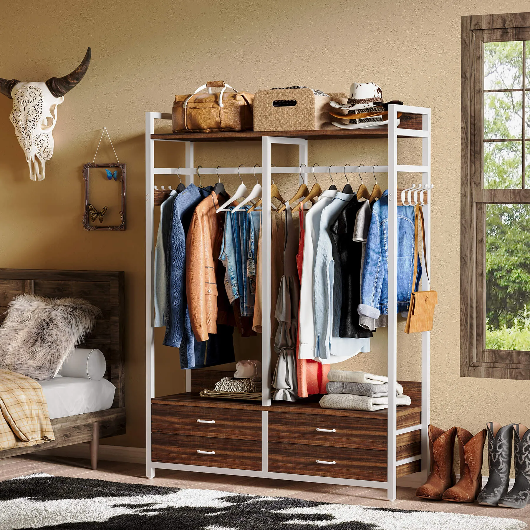 Freestanding Closet Organizer, Garment Rack with Drawers & Shelves