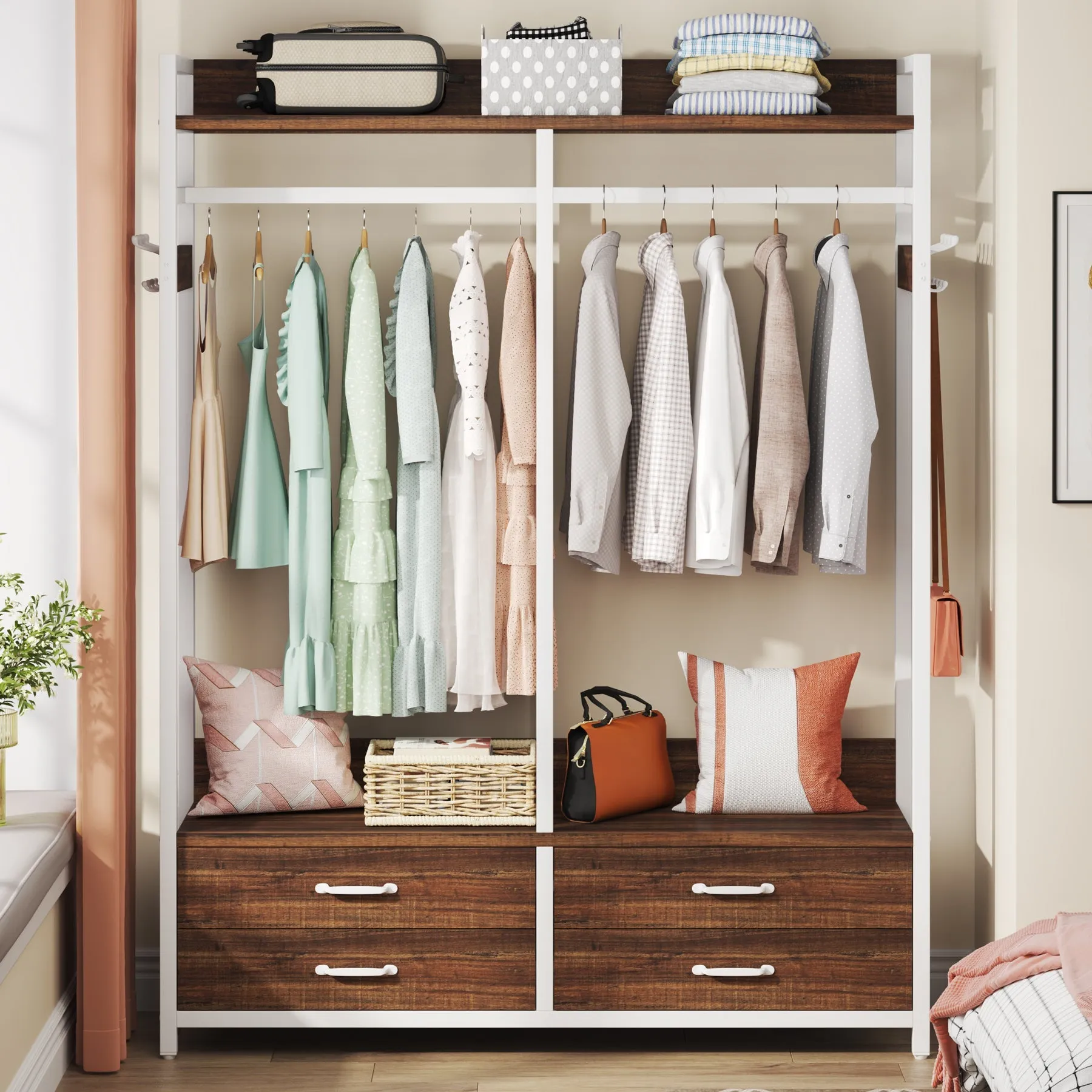 Freestanding Closet Organizer, Garment Rack with Drawers & Shelves