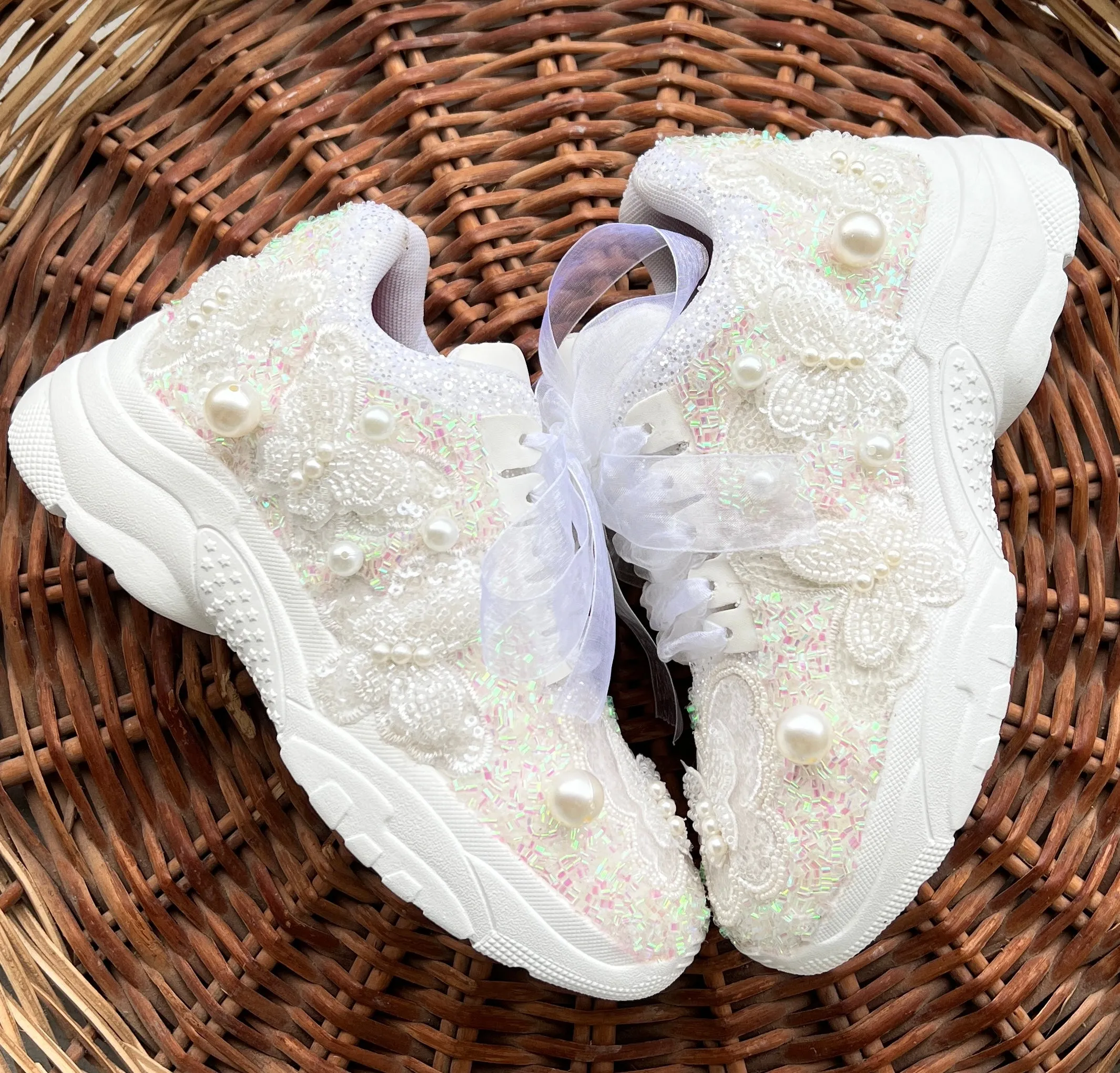 FUNKY N TRENDY white butterfly embroidery sneakers for brides /white silver embroidered sneakers/ handcrafted sneakers/ butterfly sneakers / bridal sneakers / bridesmaid sneakers/ silver and white hand work sneakers