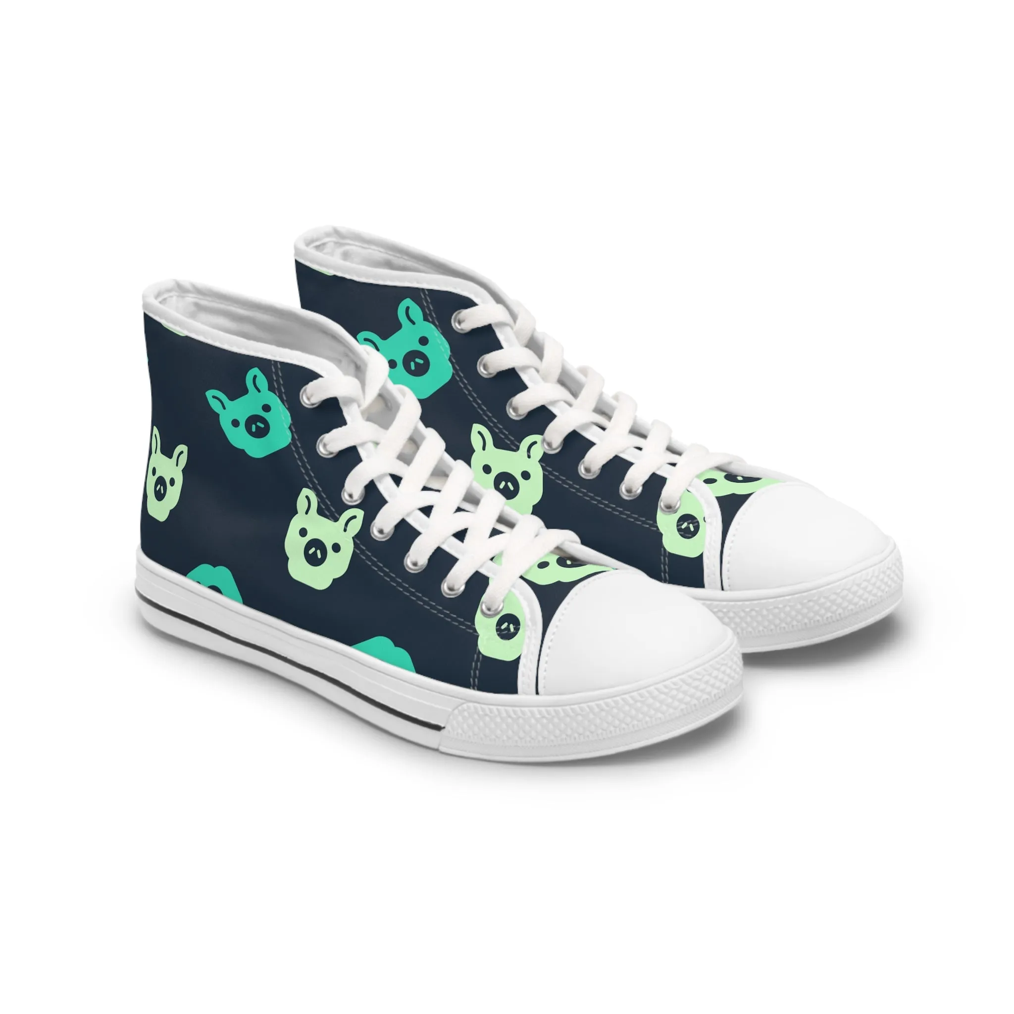 Green and Beige Pig Heads Women's High Top Sneakers