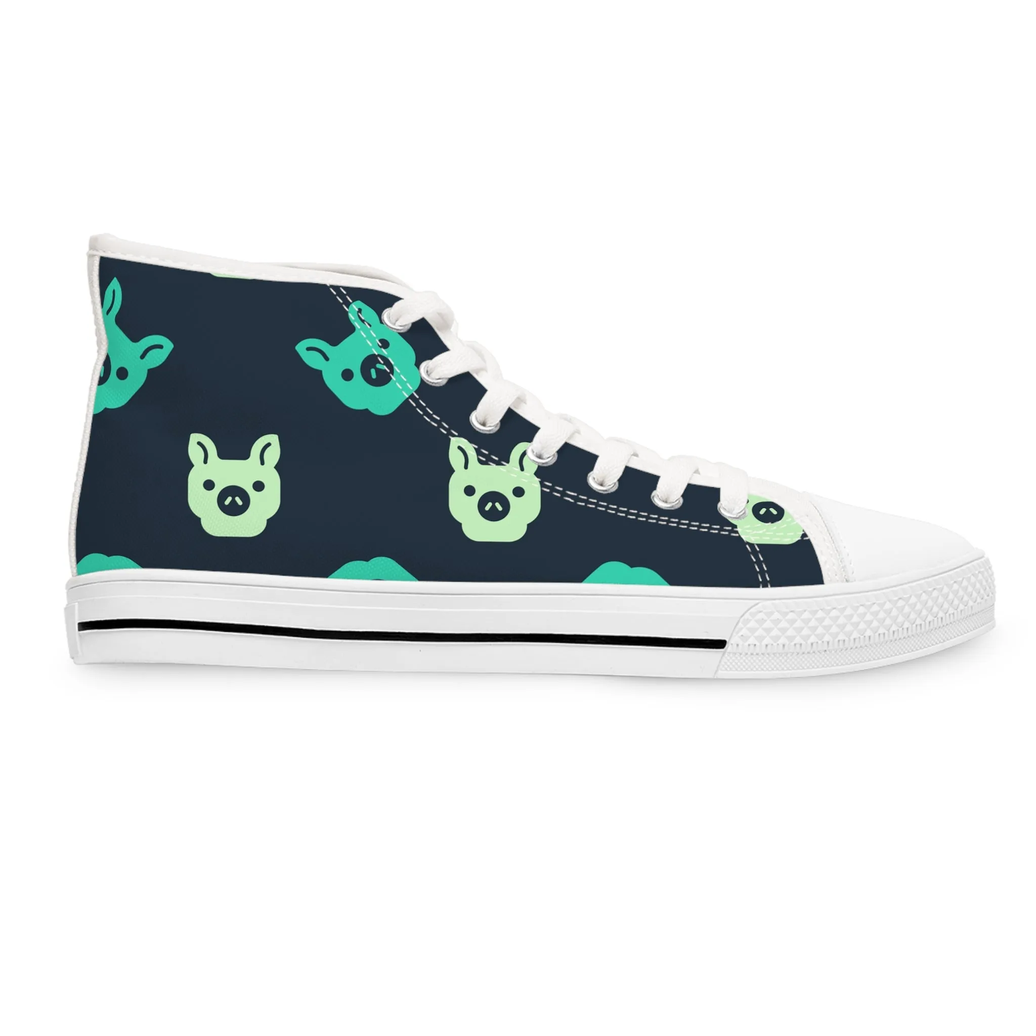 Green and Beige Pig Heads Women's High Top Sneakers