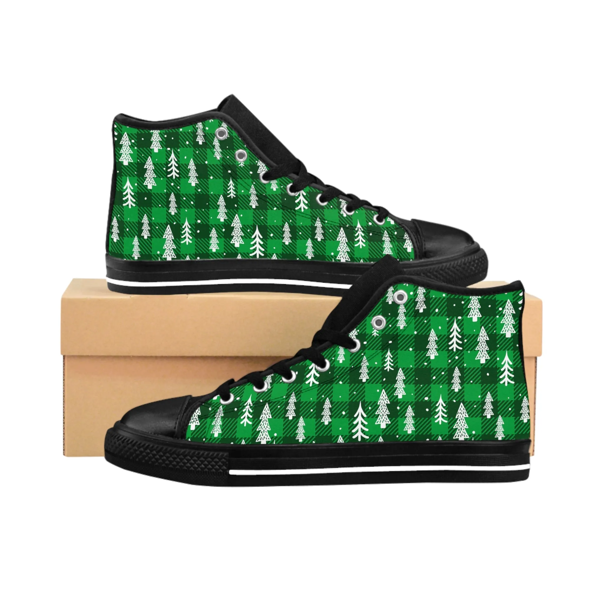 Green Trendy Christmas Trees Men's Classic Sneakers