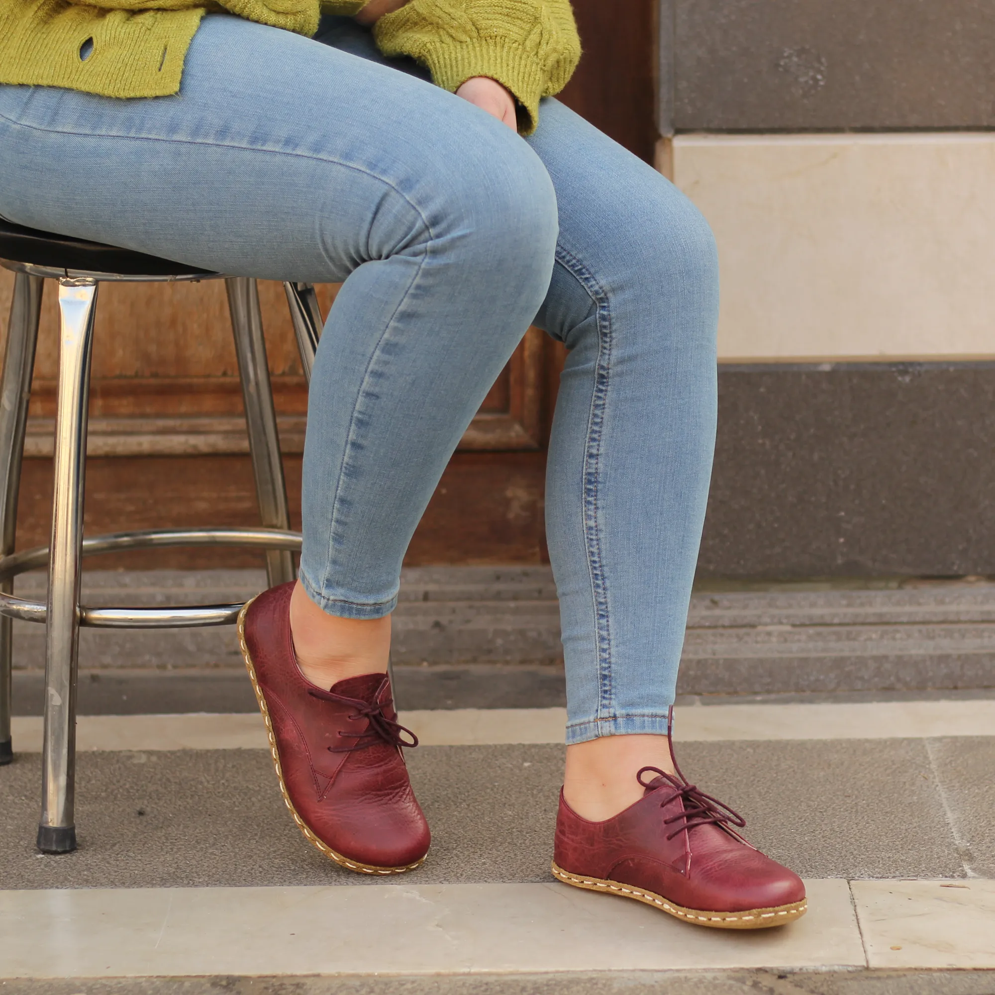 Handmade Barefoot Leather Shoes Burgundy for Women