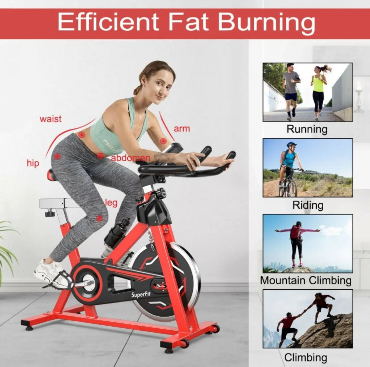 Heavy Duty Indoor Stationary Silent Belt Driven Exercise Cycling Bike For Gym, Home, Office | Fat Burning | Adjustable Handle, Seat | Comfy Seat | Cup Holder