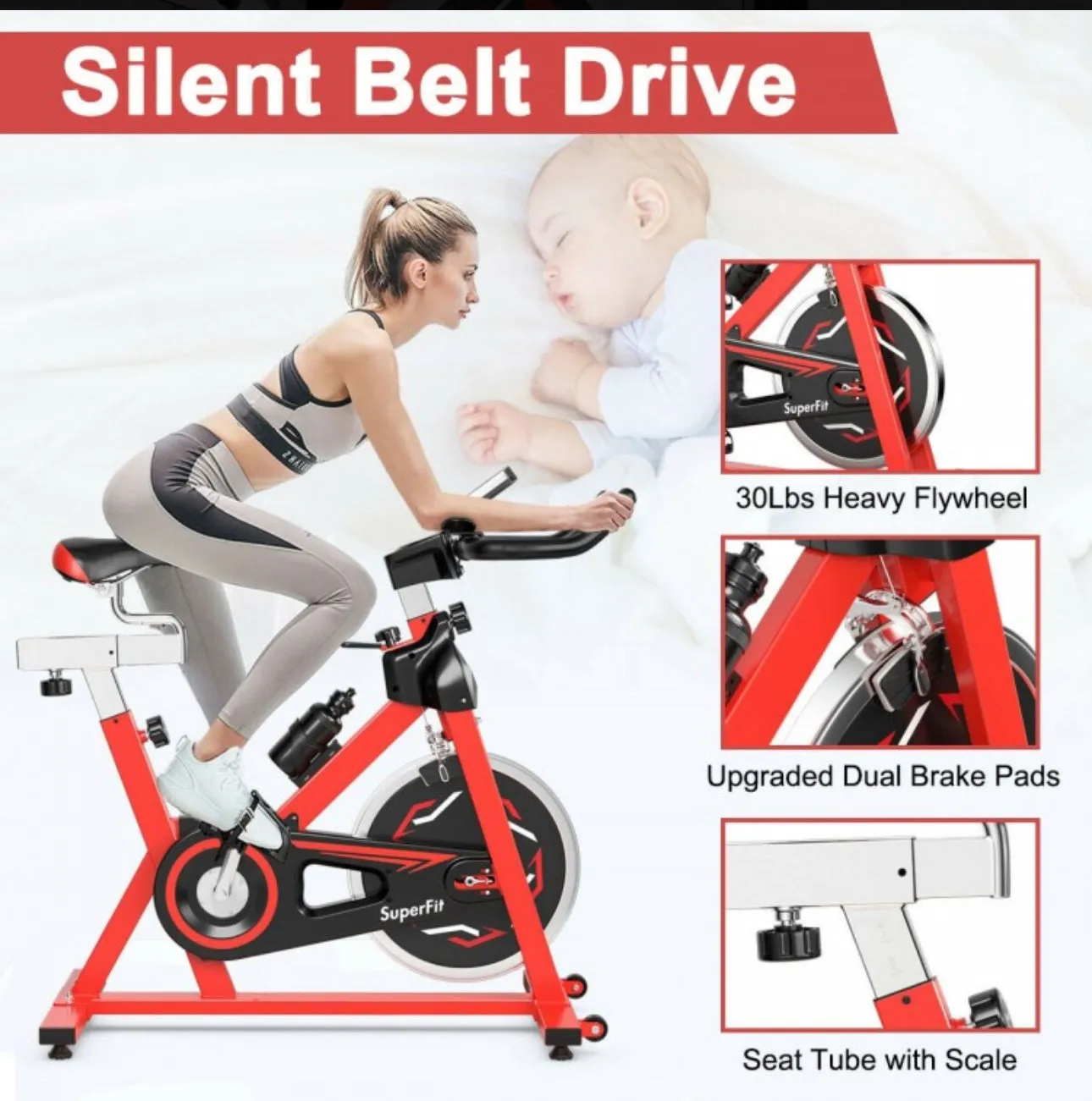 Heavy Duty Indoor Stationary Silent Belt Driven Exercise Cycling Bike For Gym, Home, Office | Fat Burning | Adjustable Handle, Seat | Comfy Seat | Cup Holder