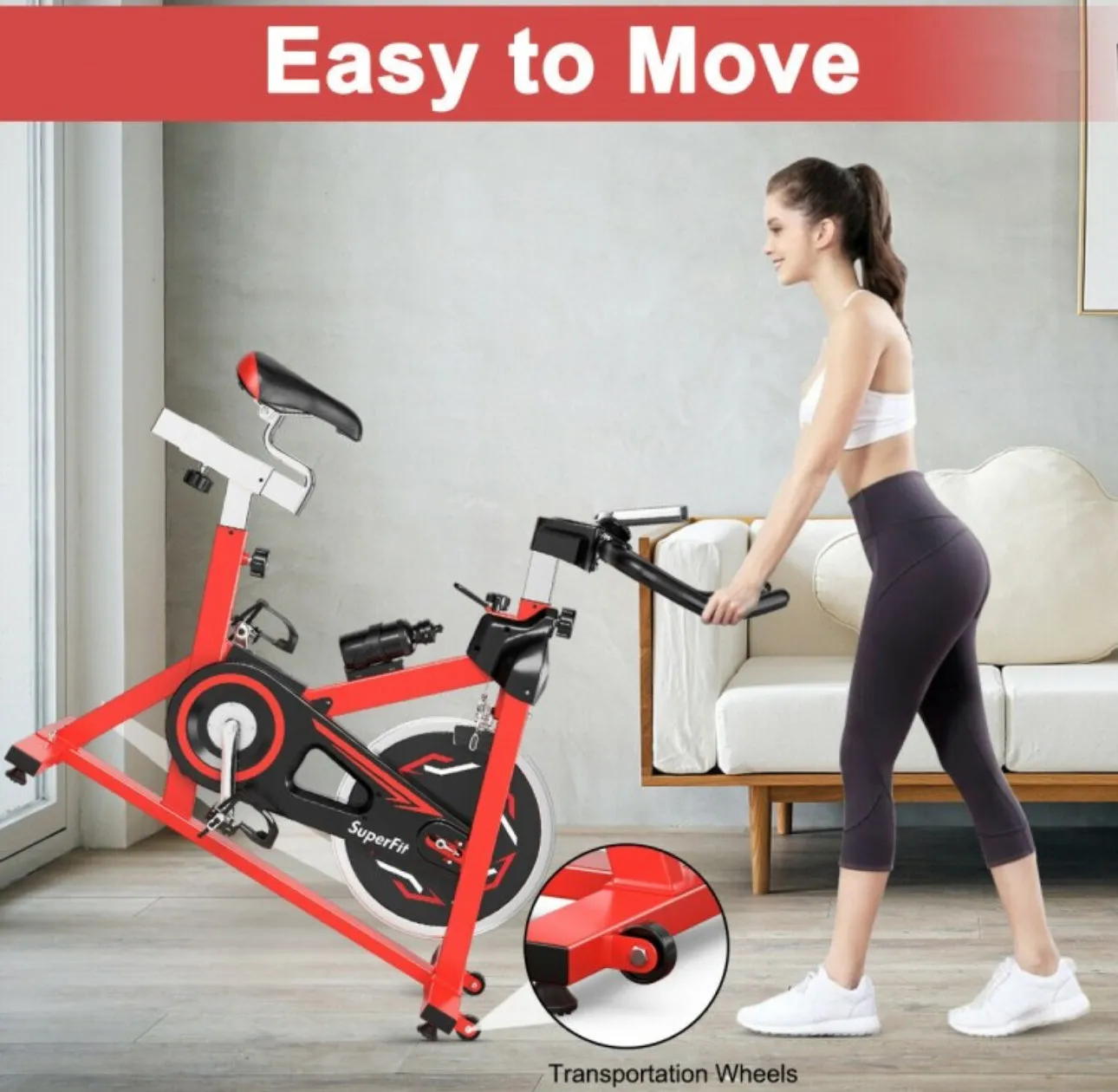 Heavy Duty Indoor Stationary Silent Belt Driven Exercise Cycling Bike For Gym, Home, Office | Fat Burning | Adjustable Handle, Seat | Comfy Seat | Cup Holder