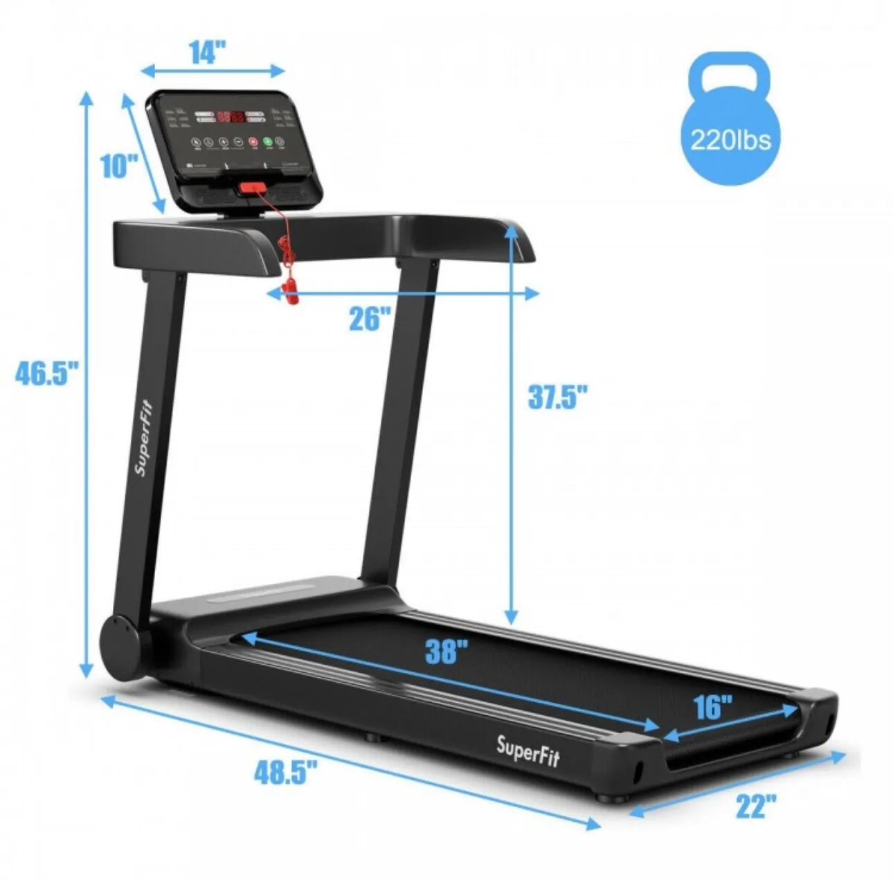 Heavy Duty Quiet 2.25HP Electric Treadmill Running Machine With App Control | 12 Different Programs | 0.5-7.5 MPH