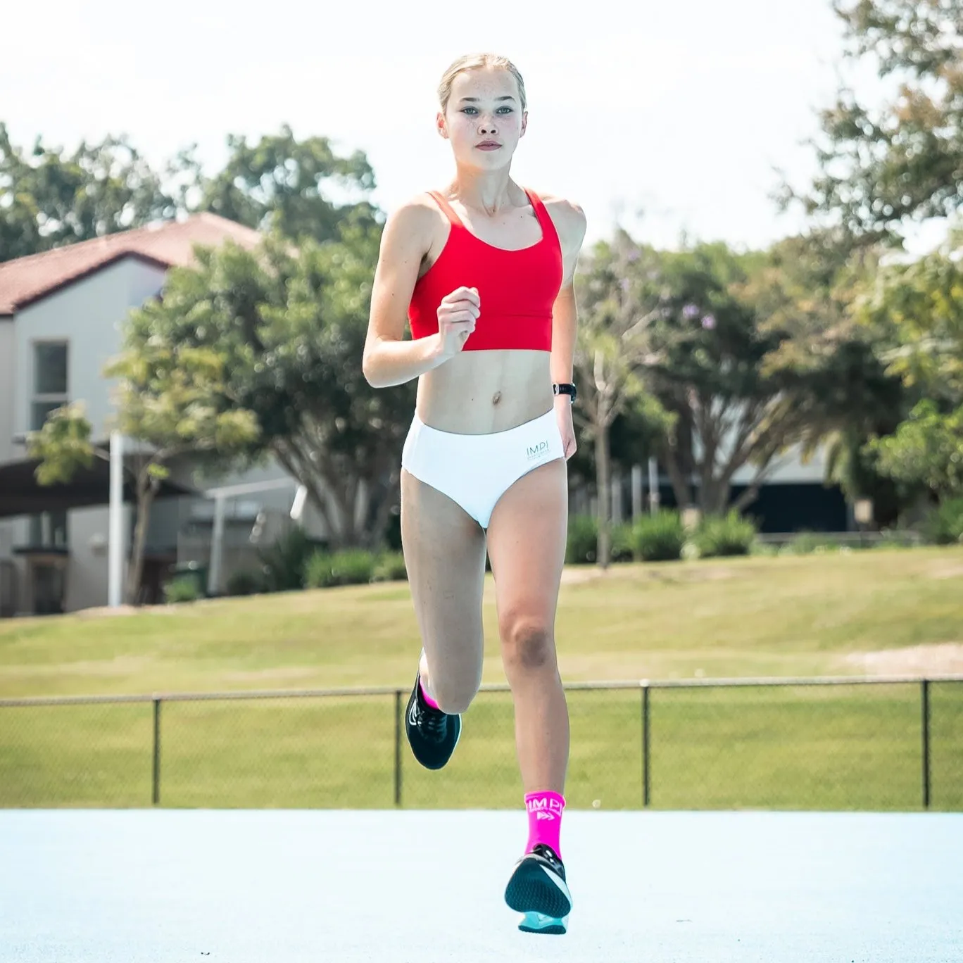 IMPI New Fit Longer Strappy Running Crop - Red