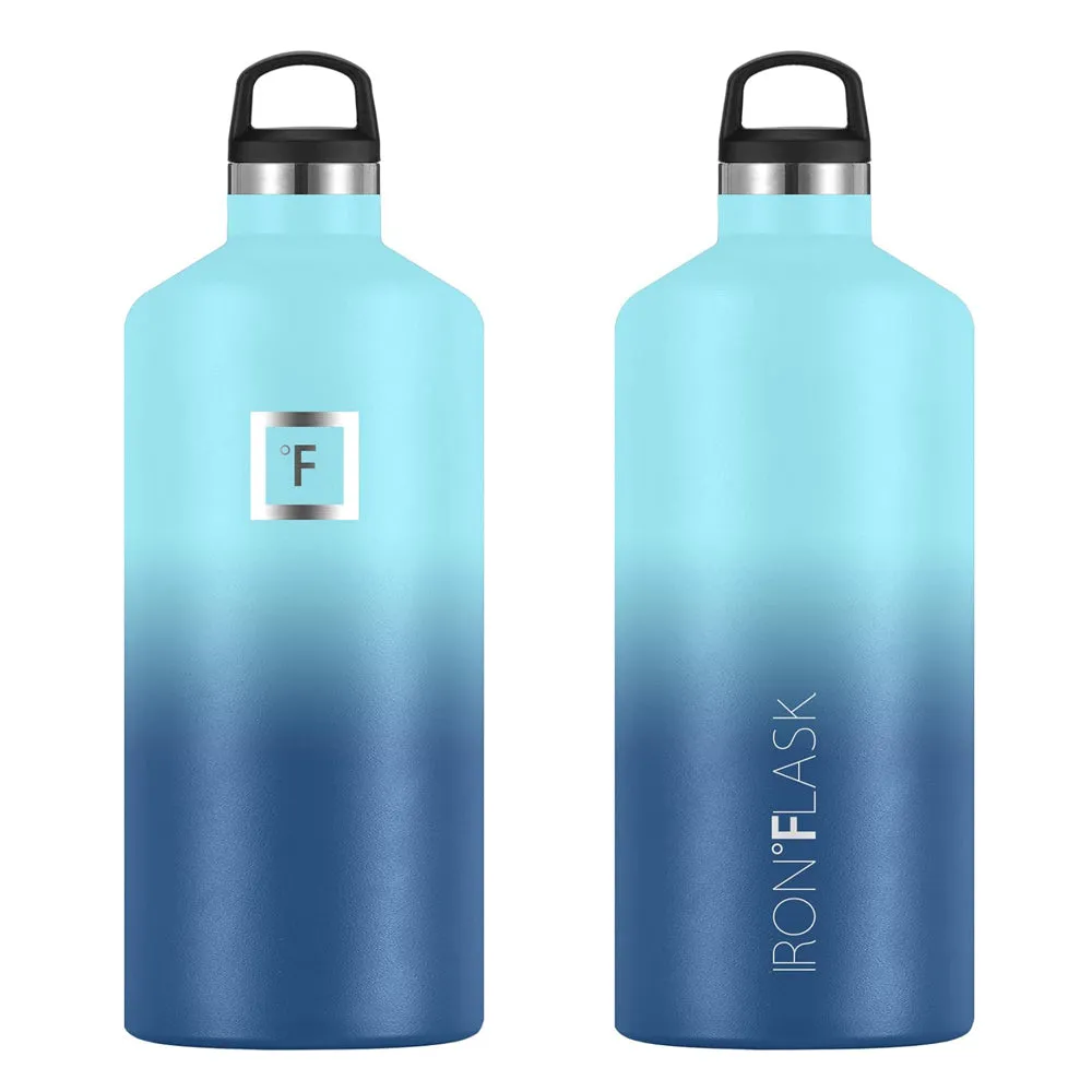 Iron Flask Narrow Mouth Bottle with Spout Lid, Blue Waves, 64oz/1900ml