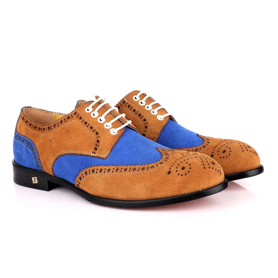 John Foster Brown Blue Suede Brogues Shoe