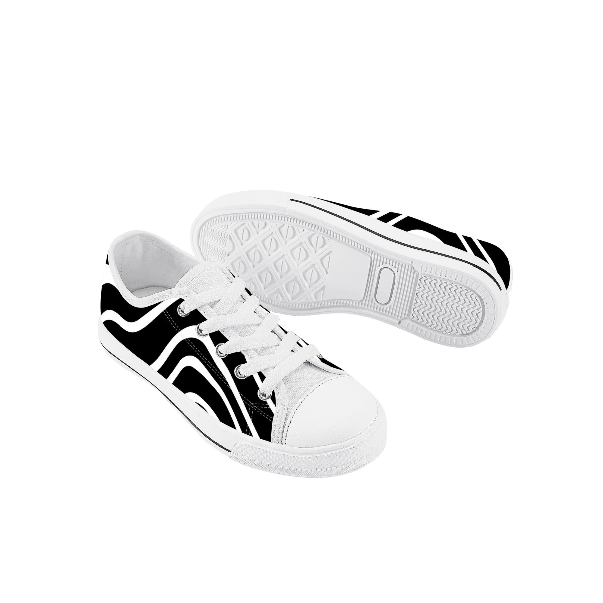 Kids Low Top Canvas Sneakers - Black/White