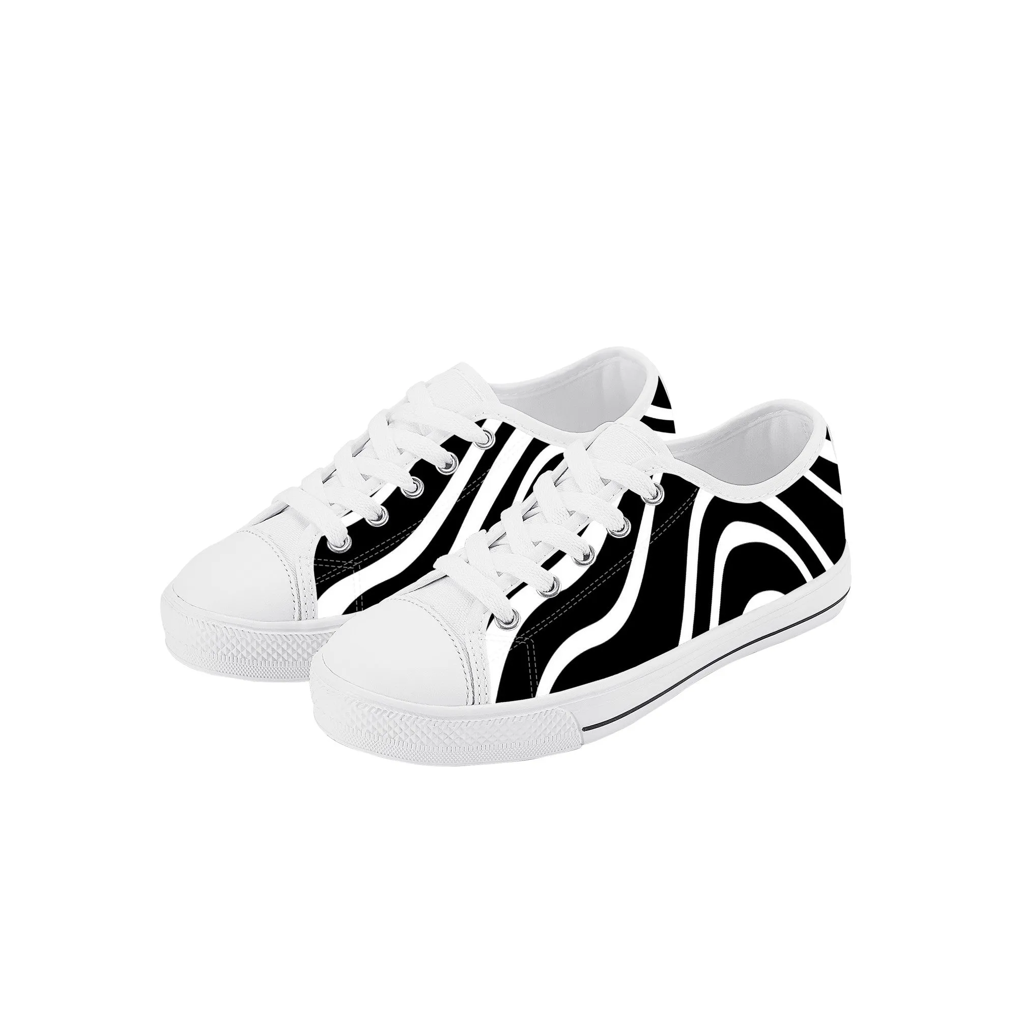 Kids Low Top Canvas Sneakers - Black/White