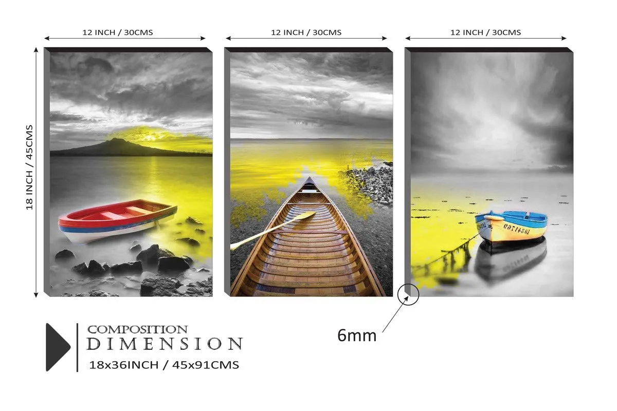 SAF paintings 6MM MDF Boating Landscape Nature Self Adeshive Painting 36 inch X 18 inch (12 Inch X 18 Inch Each Painting, Self Installation, Multi-Effect, UV Textured) AANFSXA031