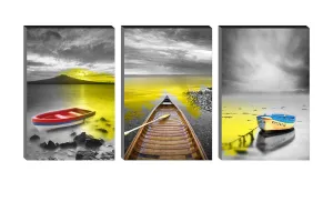 SAF paintings 6MM MDF Boating Landscape Nature Self Adeshive Painting 36 inch X 18 inch (12 Inch X 18 Inch Each Painting, Self Installation, Multi-Effect, UV Textured) AANFSXA031