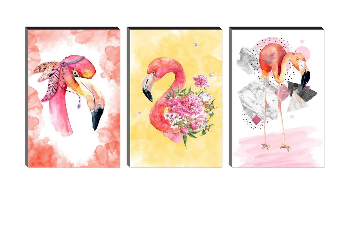 SAF paintings 6MM MDF Flamingo and Flower Nature Self Adeshive Painting 36 inch X 18 inch (12 Inch X 18 Inch Each Painting, Self Installation, Multi-Effect, UV Textured) AANFSXA037B