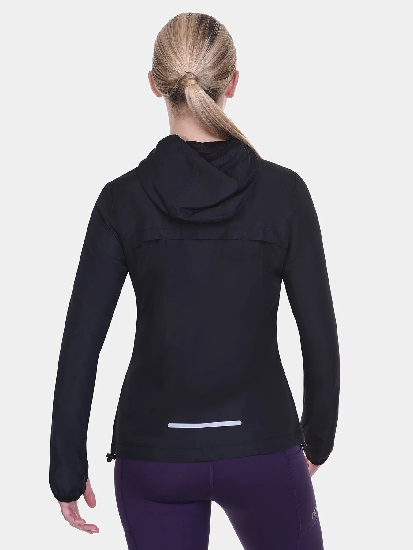 Softshell Packable Running Water Repellant Hooded Jacket For Women With Thumbholes, Reflective Strips & Zip Pockets