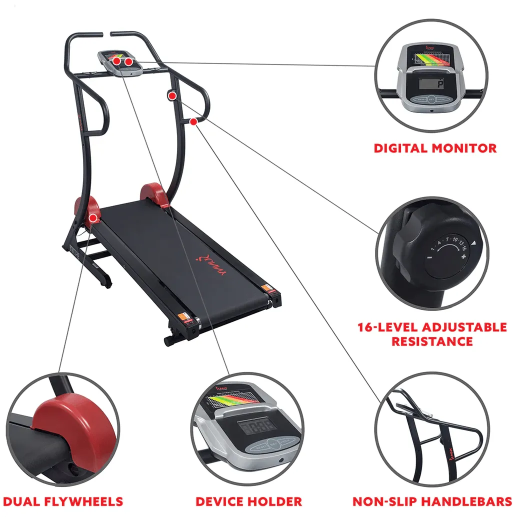 Sunny Health & Fitness Magnetic Training Manual Treadmill