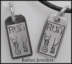 Tag Engraved with "RUN" and Running Feet Pendant