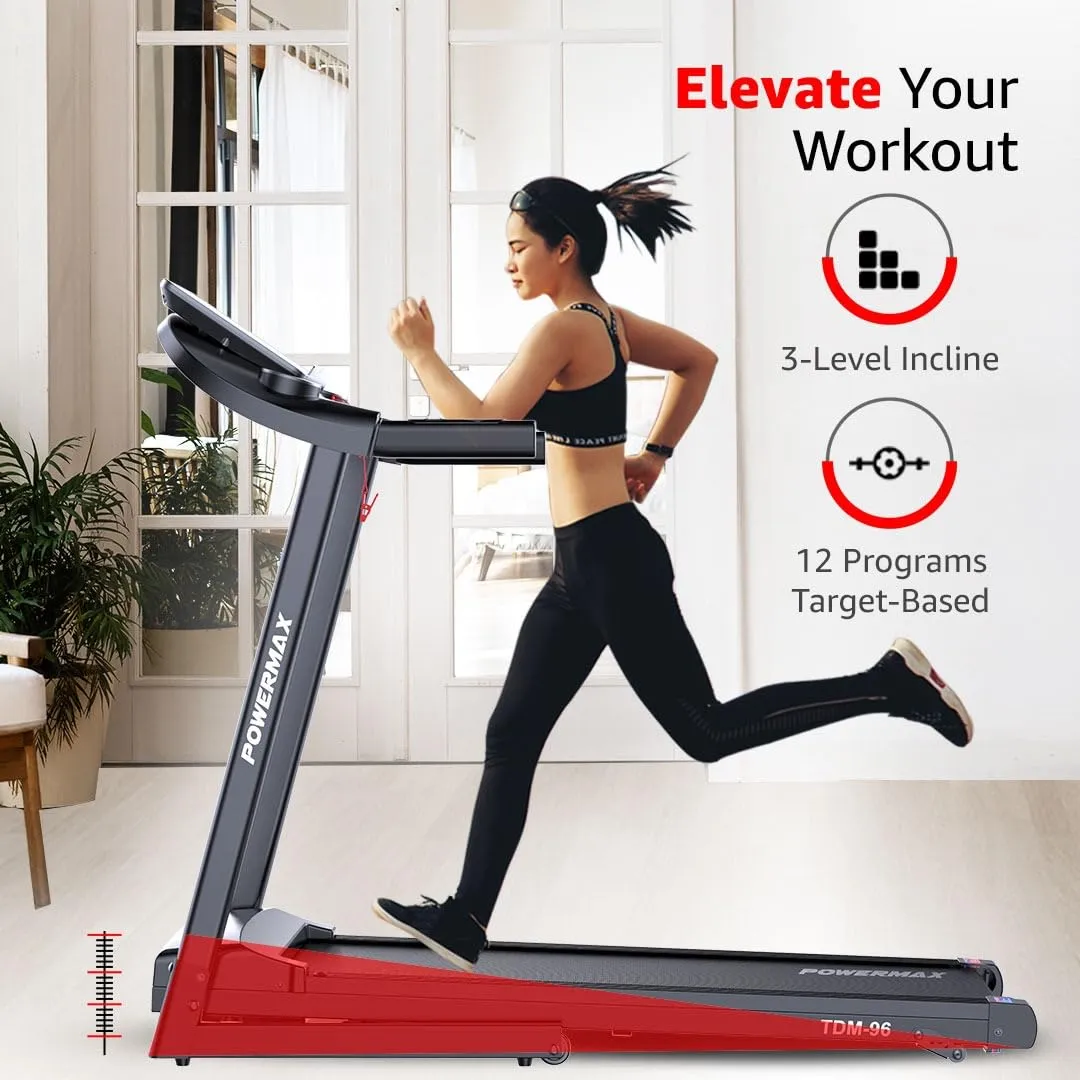 TDM-96 (2.5HP) Motorised Foldable Treadmill for Home Use?Manual Incline Machine | Speed: 12kmph | Max User Weight: 100kg | Preset Workout Programs | MP3?Free (DIY) Installation Assistance