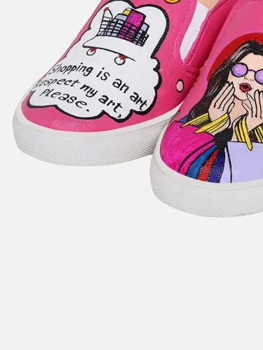 THE QUIRKY NAARI Shopaholic Slipons Stylishly Playful Fit | Pink | 8 UK