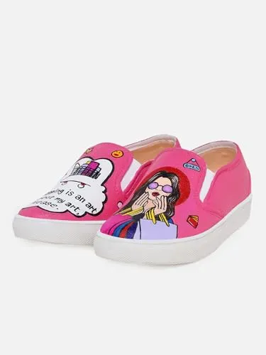 THE QUIRKY NAARI Shopaholic Slipons Stylishly Playful Fit | Pink | 8 UK